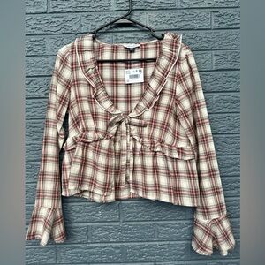 American Eagle Outfitters Checkered Shirt in Red and Cream NWT